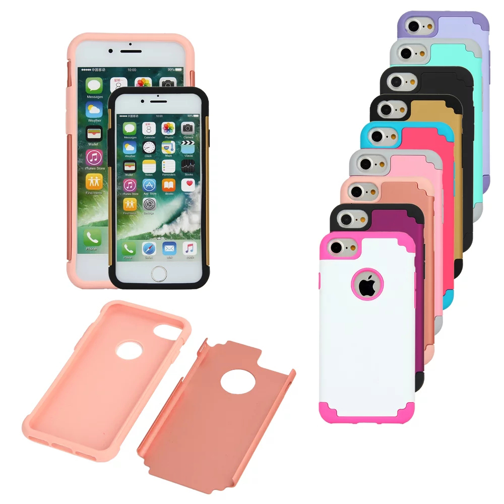iPhone 7/8 Heavy Duty Hybrid Armor Case Soft TPU Rubber Shockproof Back Cover - White + Pink