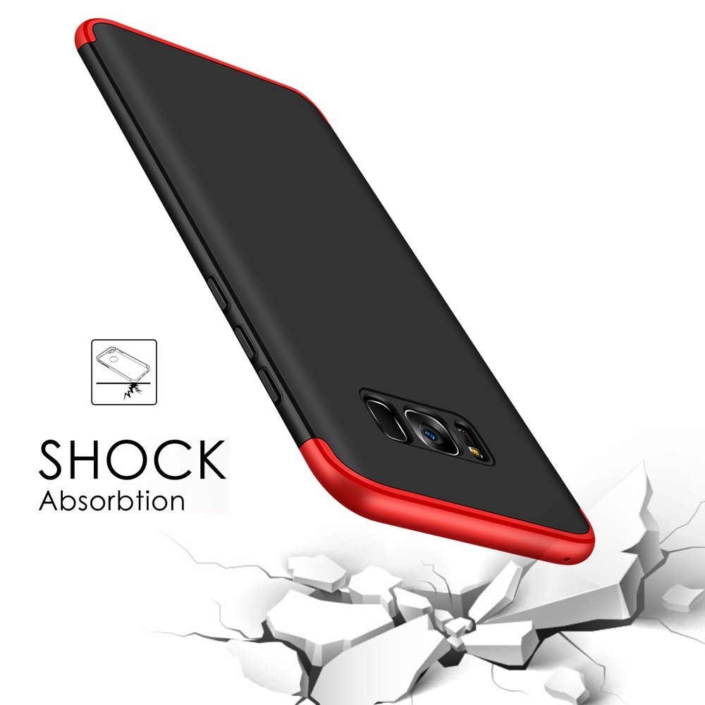 3 in 1 Ultra Slim Hard PC Full Body Shockproof Protective Case Back Cover for Samsung S8 - Black + Red