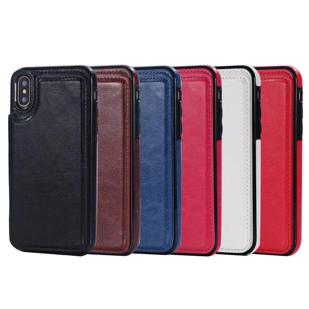 Magnetic PU Leather Wallet Case Shockproof Flip Stand Cover for iPhone X/XS - Black