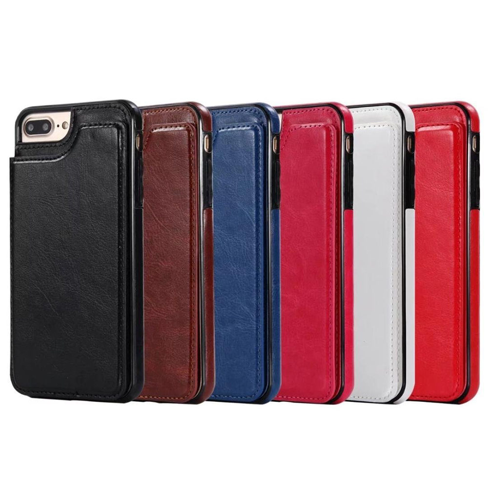 Magnetic Wallet Flip Stand PU Leather Shockproof Case Cover for iPhone 7/8 Plus - White