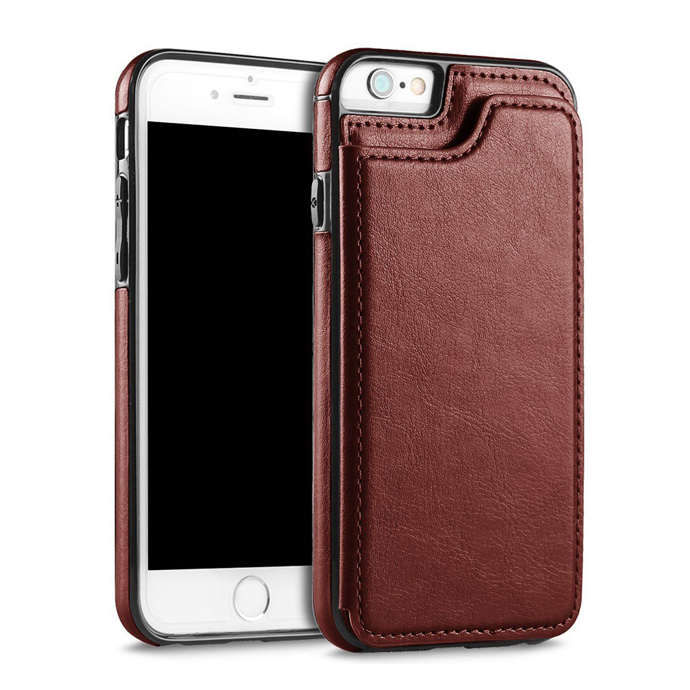 Luxury Flip Stand PU Leather Case Shockproof Magnetic Wallet Cover for iPhone 6/6S Plus - Brown