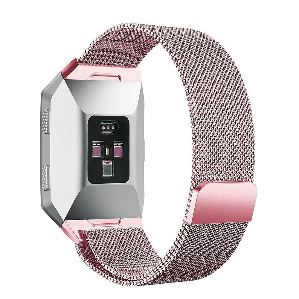 Milanese Stainless Steel Mesh Replacement Watchband Wrist Strap for Fitbit Ionic Size L - Rose Pink