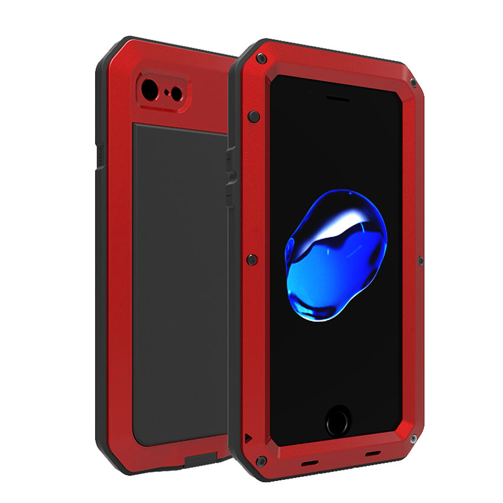 Metal Armor Full Body Shockproof Rubber Anti-skid Protective Case Cover for iPhone 7/8 - Red