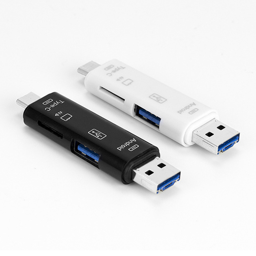 3in1 USB 3.0 Type-C Micro USB Combo SD TF Memory Sync Card Reader OTG Adapter - White