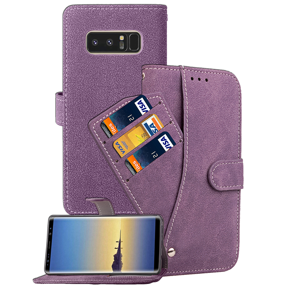 Vintage Grind PU Leather Wallet Case Flip Stand Rotating Card Slots Cover for Samsung Note 8 - Purple