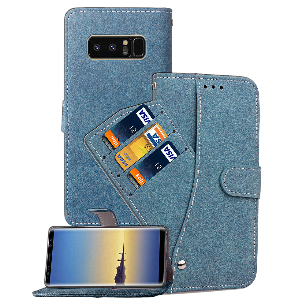 Vintage Grind PU Leather Wallet Case Flip Stand Rotating Card Slots Cover for Samsung Note 8 - Blue