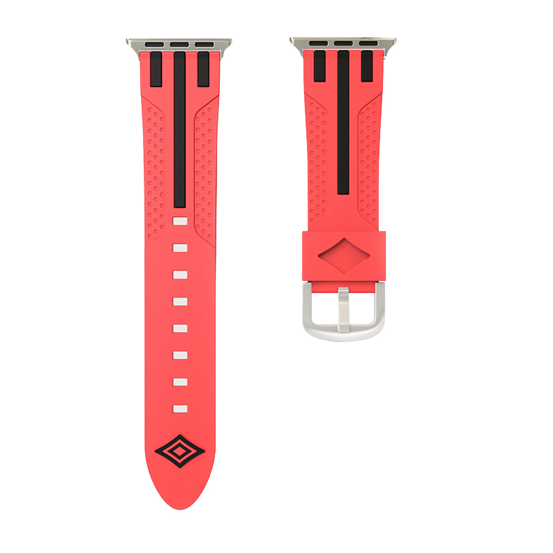 38mm Replacement Watch Band Breathable Silicone Wristband Strap for Apple Watch - Red+Black