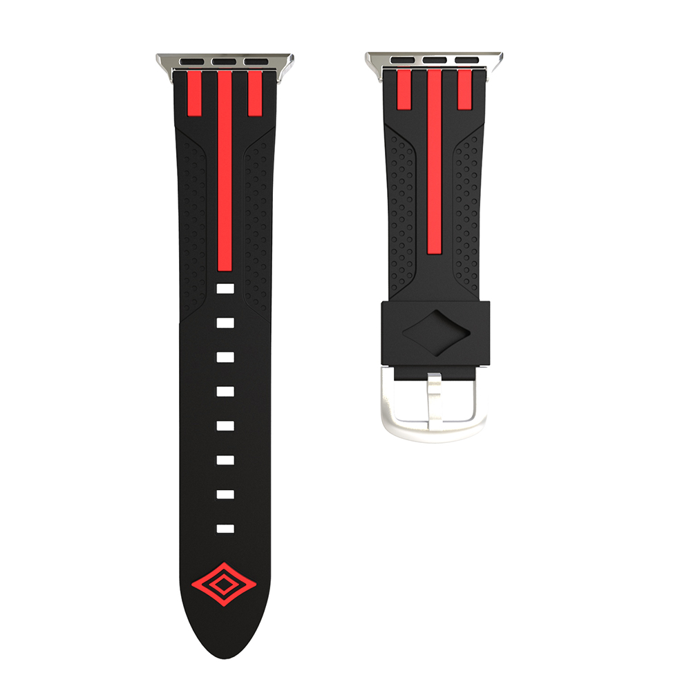 38mm Replacement Watch Band Breathable Silicone Wristband Strap for Apple Watch - Black+Red
