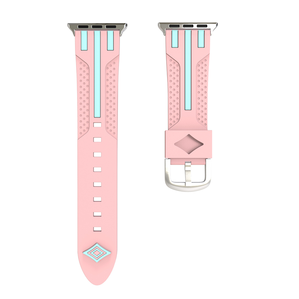 38mm Replacement Watch Band Breathable Silicone Wristband Strap for Apple Watch - Pink+Blue