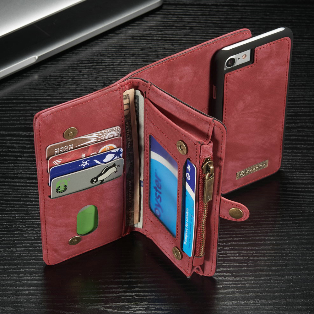 iPhone 7/8 Large Wallet Case Shockproof Soft Leather Flip Stand Cover Shell - Red