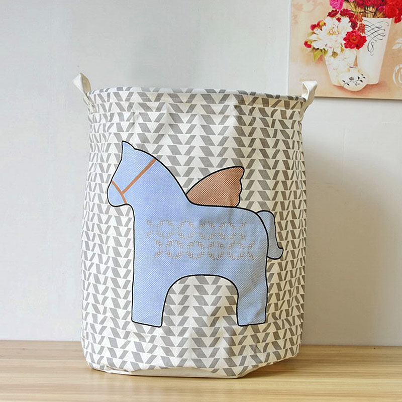 40x50CM Cartoon Horse Laundry Basket Foldable Clothes Toys Organizer Storage Bag - Blue Horse