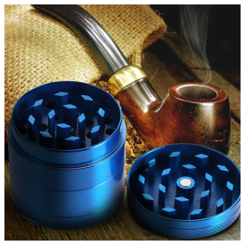 4 Layers Metal Tobacco Crusher Mini Hand Muller Smoke Herbal Herb Grinder - Blue