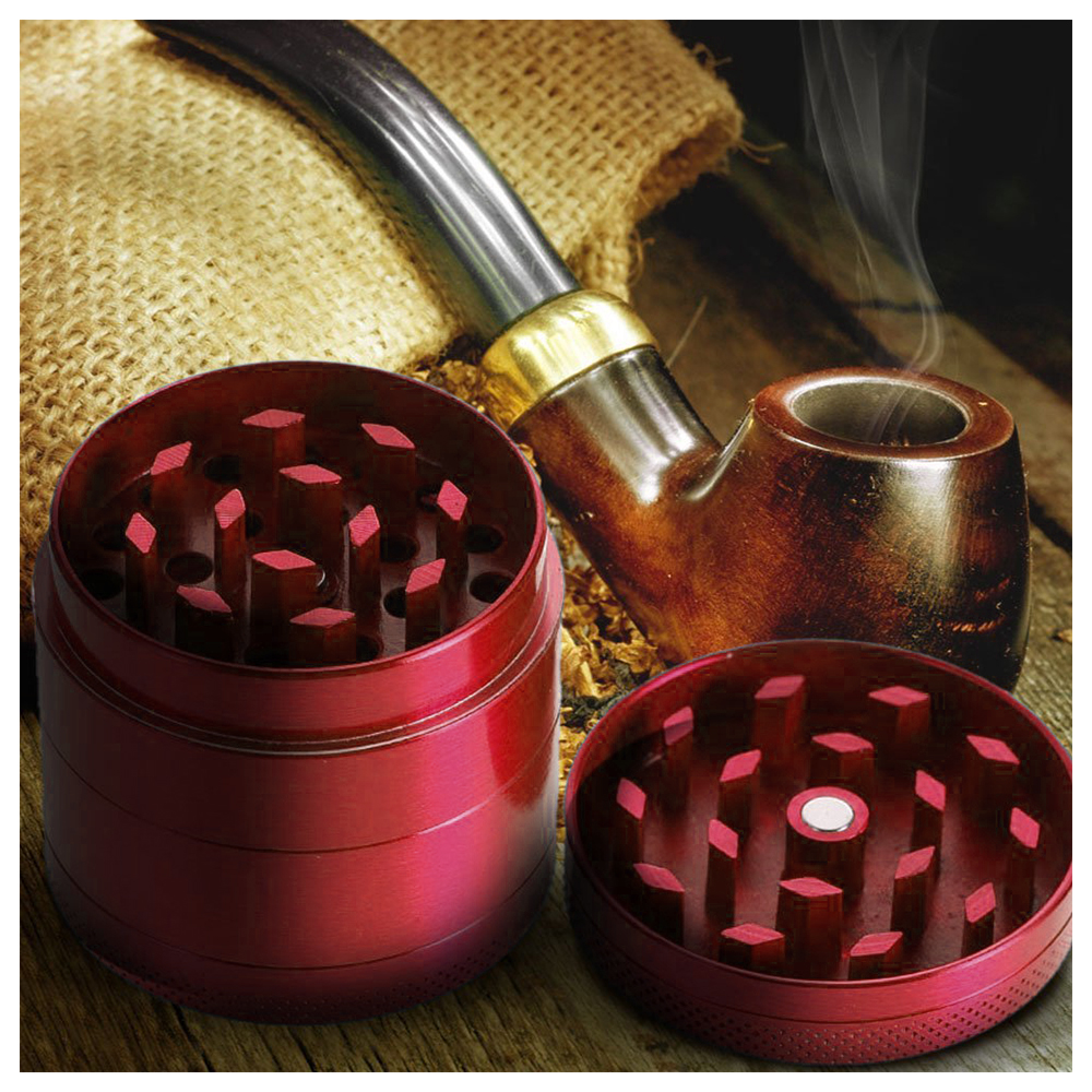 4 Layers Metal Tobacco Crusher Mini Hand Muller Smoke Herbal Herb Grinder - Red
