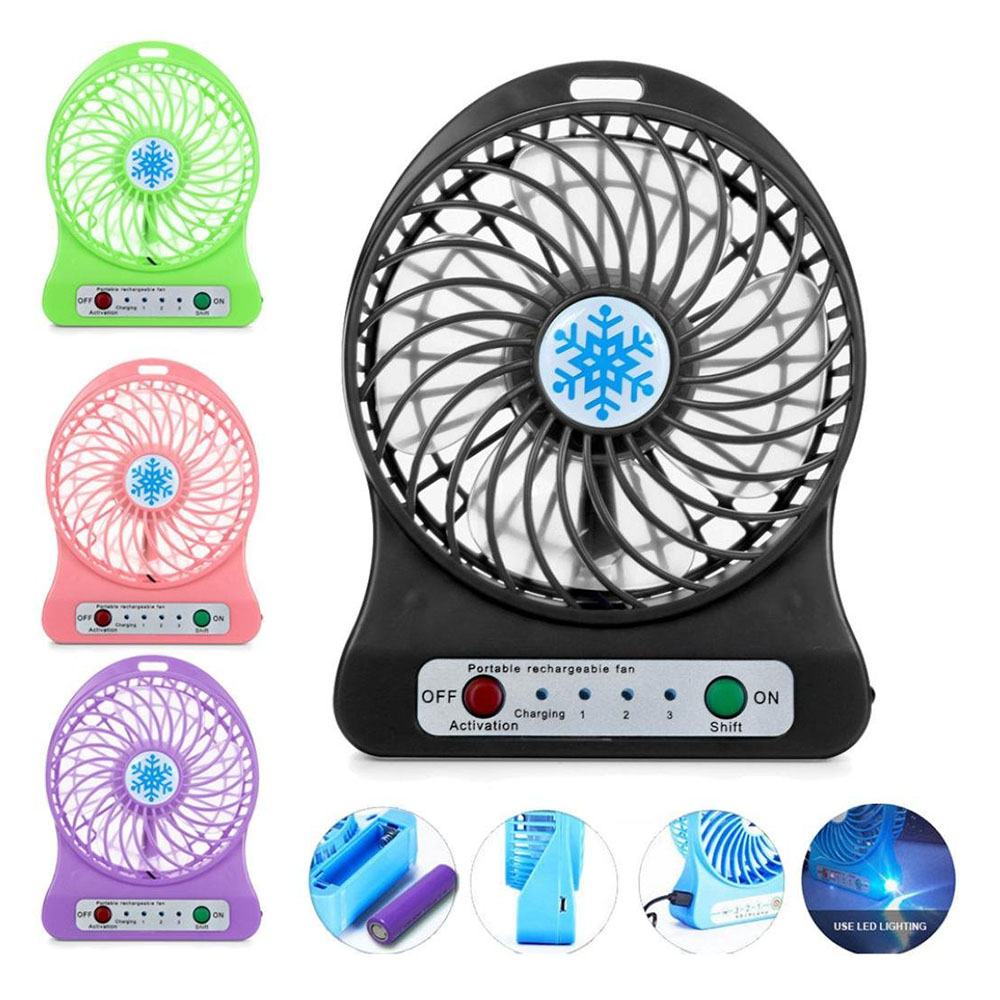Mini Desktop USB Fan Portable Rechargeable Battery Air Cooler with LED Light - Green