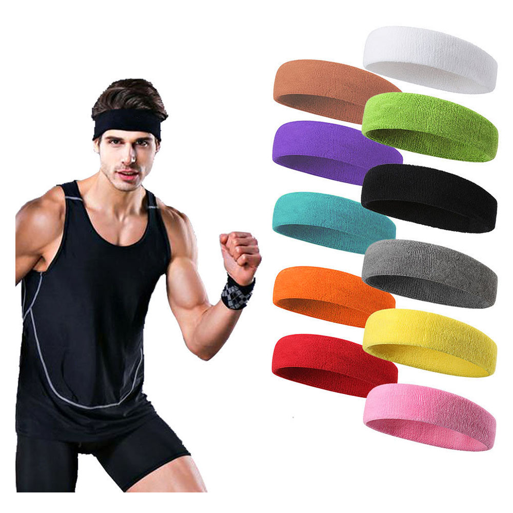Unisex Sports Cotton Sweatband Headband Fashion Yoga Gym Stretch Hair Band - Blue