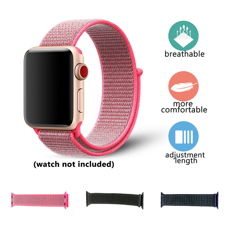 42mm Nylon Woven Replacement Watch Band Adjustable Sport Wristband Strap for Apple Watch - Brilliant Pink
