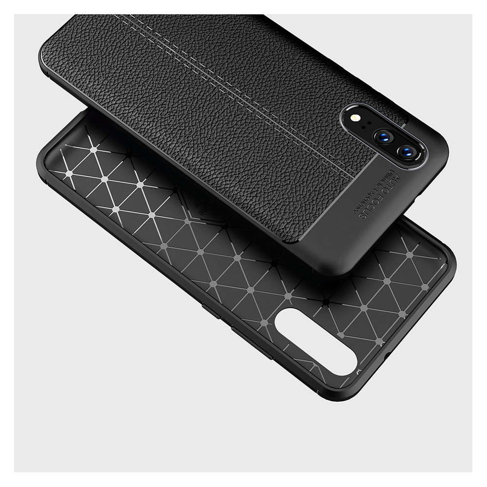 Slim Vintage Leather Texture TPU Rubber Shockproof Case Back Cover for Huawei P20 - Black