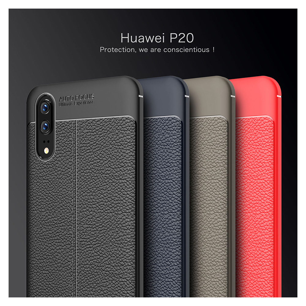 Slim Vintage Leather Texture TPU Rubber Shockproof Case Back Cover for Huawei P20 - Red