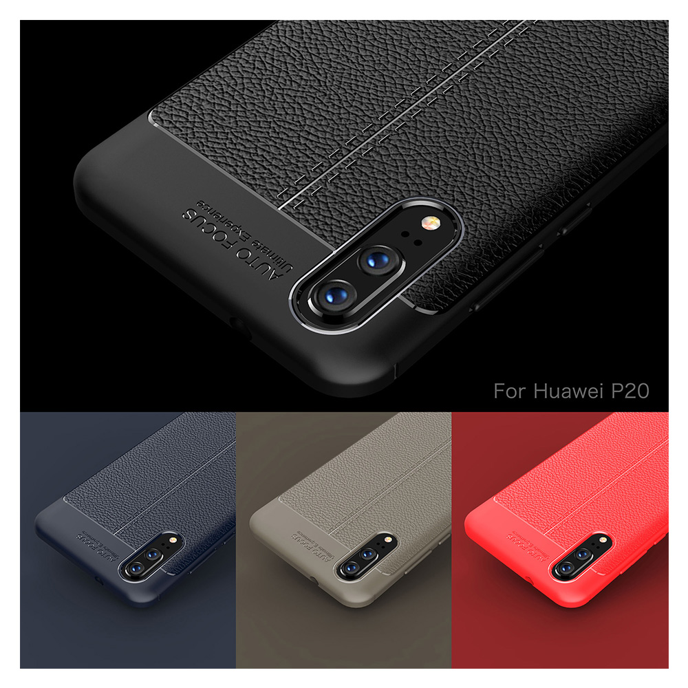 Slim Vintage Leather Texture TPU Rubber Shockproof Case Back Cover for Huawei P20 - Grey