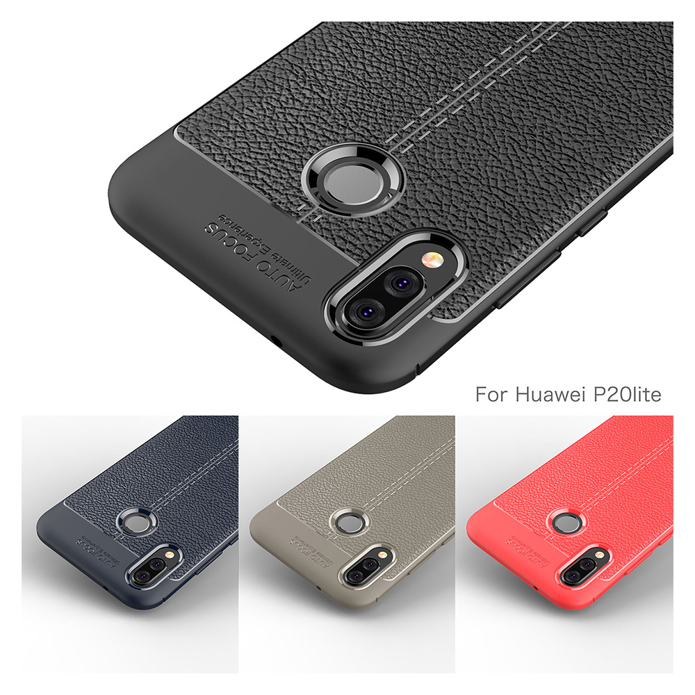Vintage Leather Texture TPU Case Slim Soft Silicone Back Cover for Huawei P20 Lite - Navy Blue