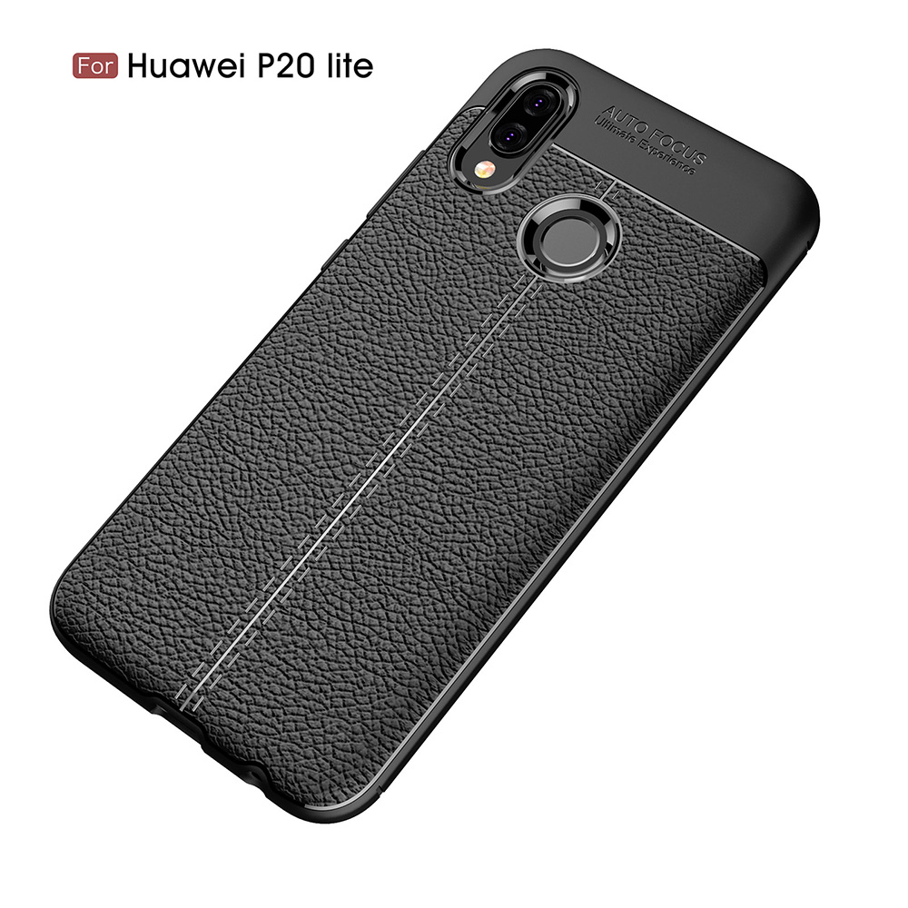 Vintage Leather Texture TPU Case Slim Soft Silicone Back Cover for Huawei P20 Lite - Black