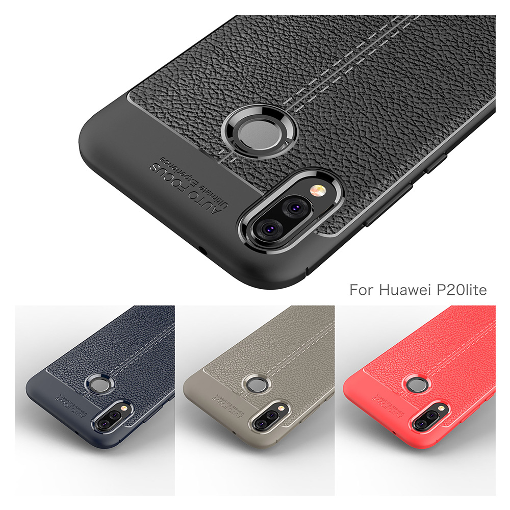 Vintage Leather Texture TPU Case Slim Soft Silicone Back Cover for Huawei P20 Lite - Grey