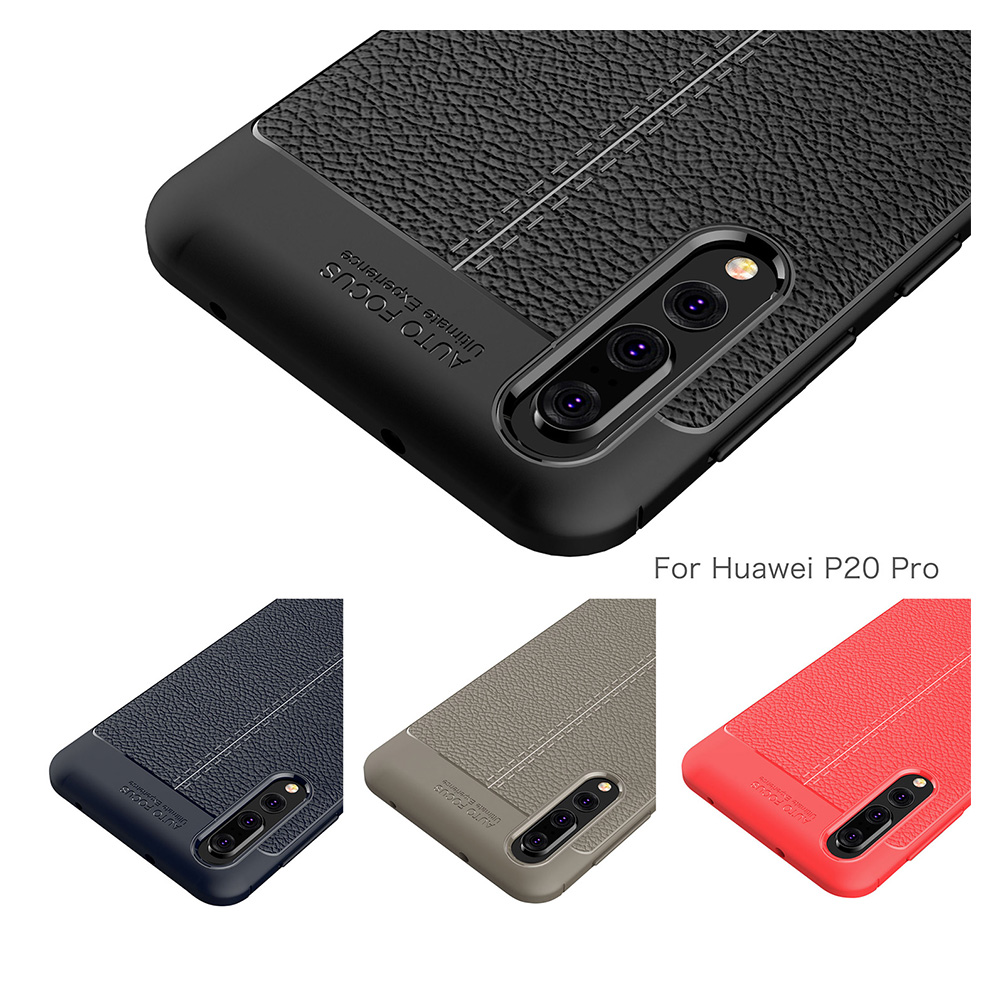 Ultra-slim Flexible TPU Case Vintage Leather Texture Rubber Back Cover for Huawei P20 Pro - Navy Blue