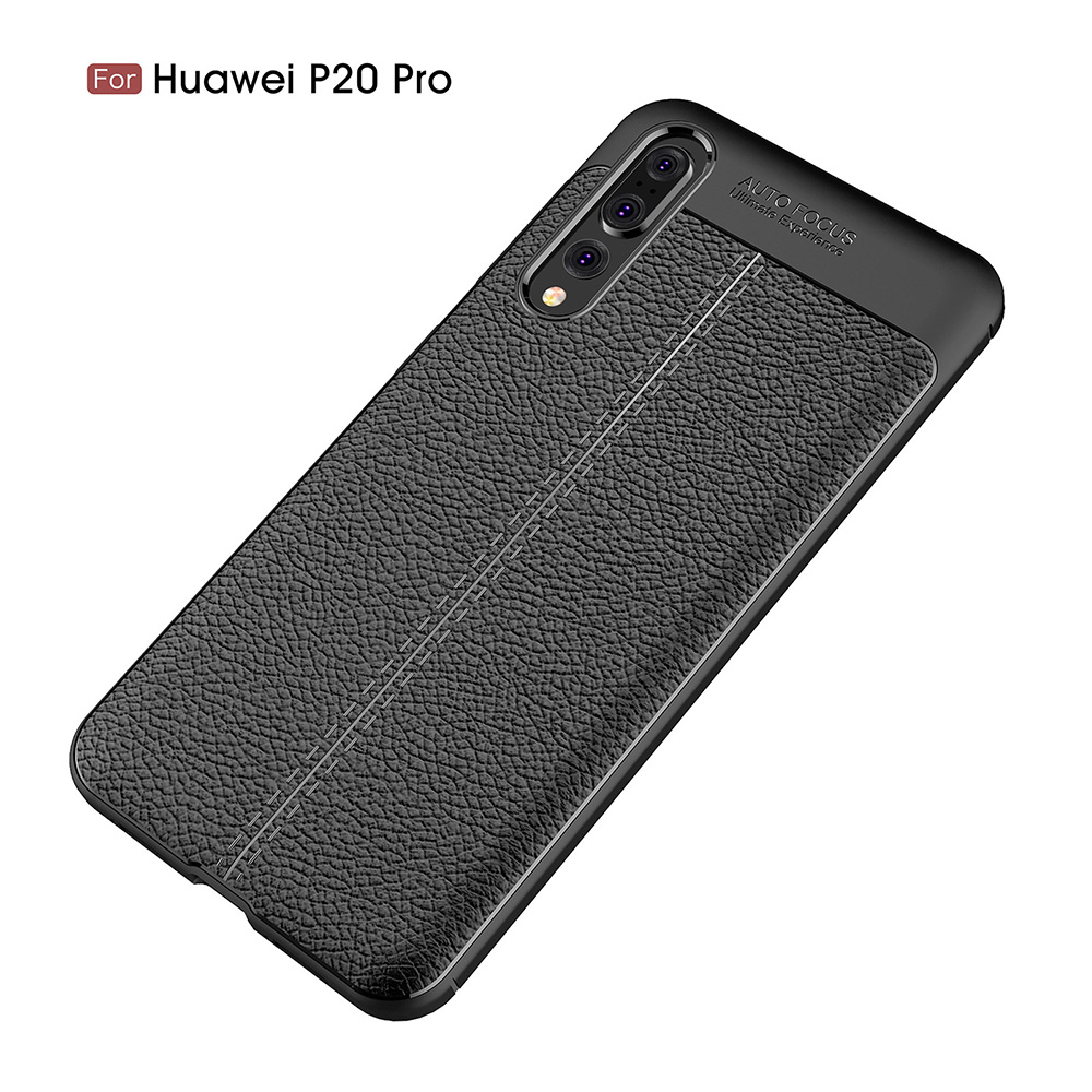 Ultra-slim Flexible TPU Case Vintage Leather Texture Rubber Back Cover for Huawei P20 Pro - Black