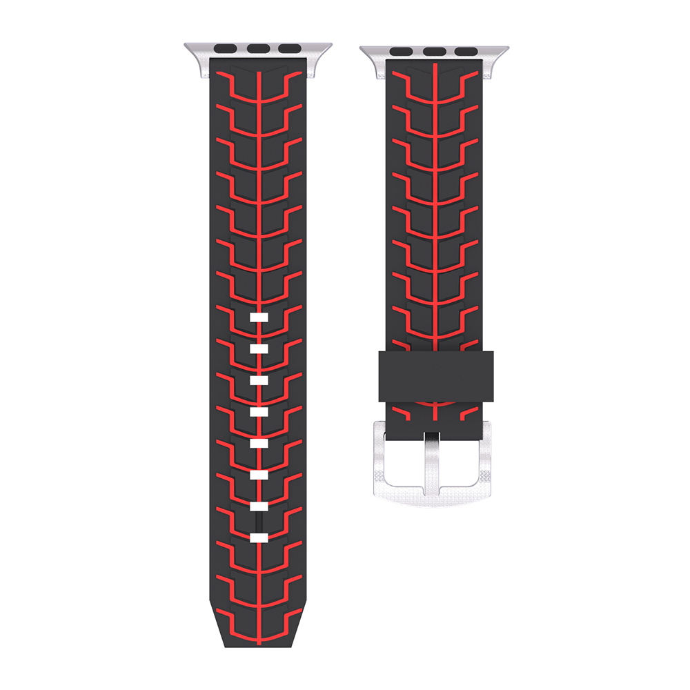 42mm Silicone Replacement Watch Band Adjustable Sports Watch Wrist Strap for Apple Watch - Black+Red