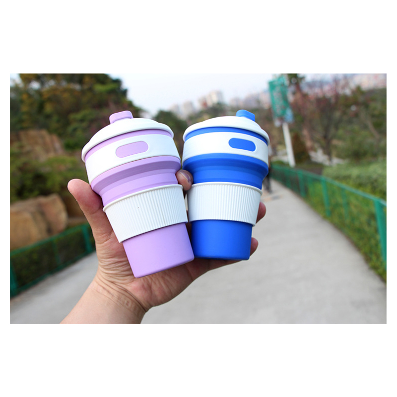 Collapsible Silicone Telescopic Water Bottle Foldable Portable Leakproof Cup - Purple