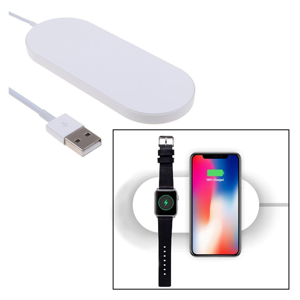 Qi Wireless Charger 2in1 Charging Dock Pad for iPhone X/8/8 Plus Apple Watch