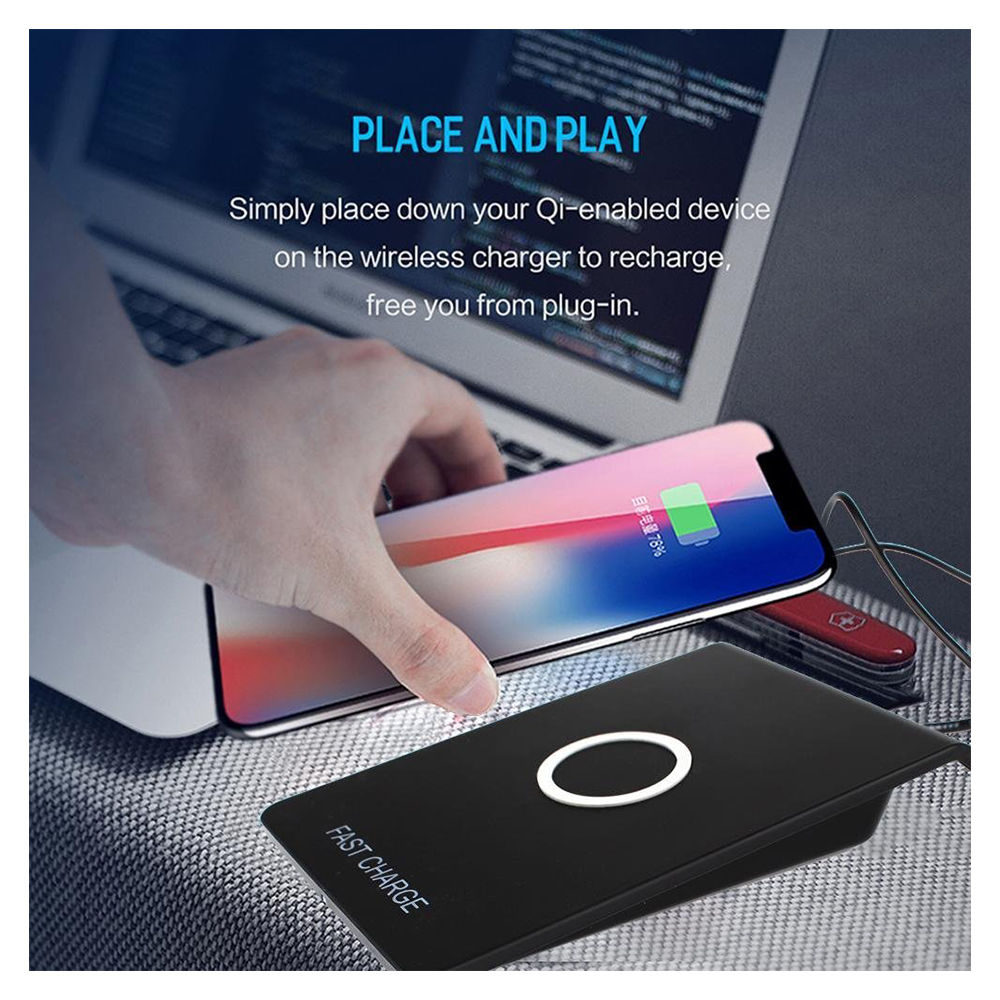 Qi Q200 Fast Wireless Charger Charging Dock Pad with LED Indicator for Smartphones - Black