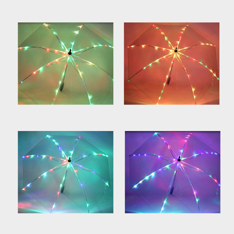7 Colors Changing LED Luminous Transparent Umbrella with Flashlight Function - Transparent