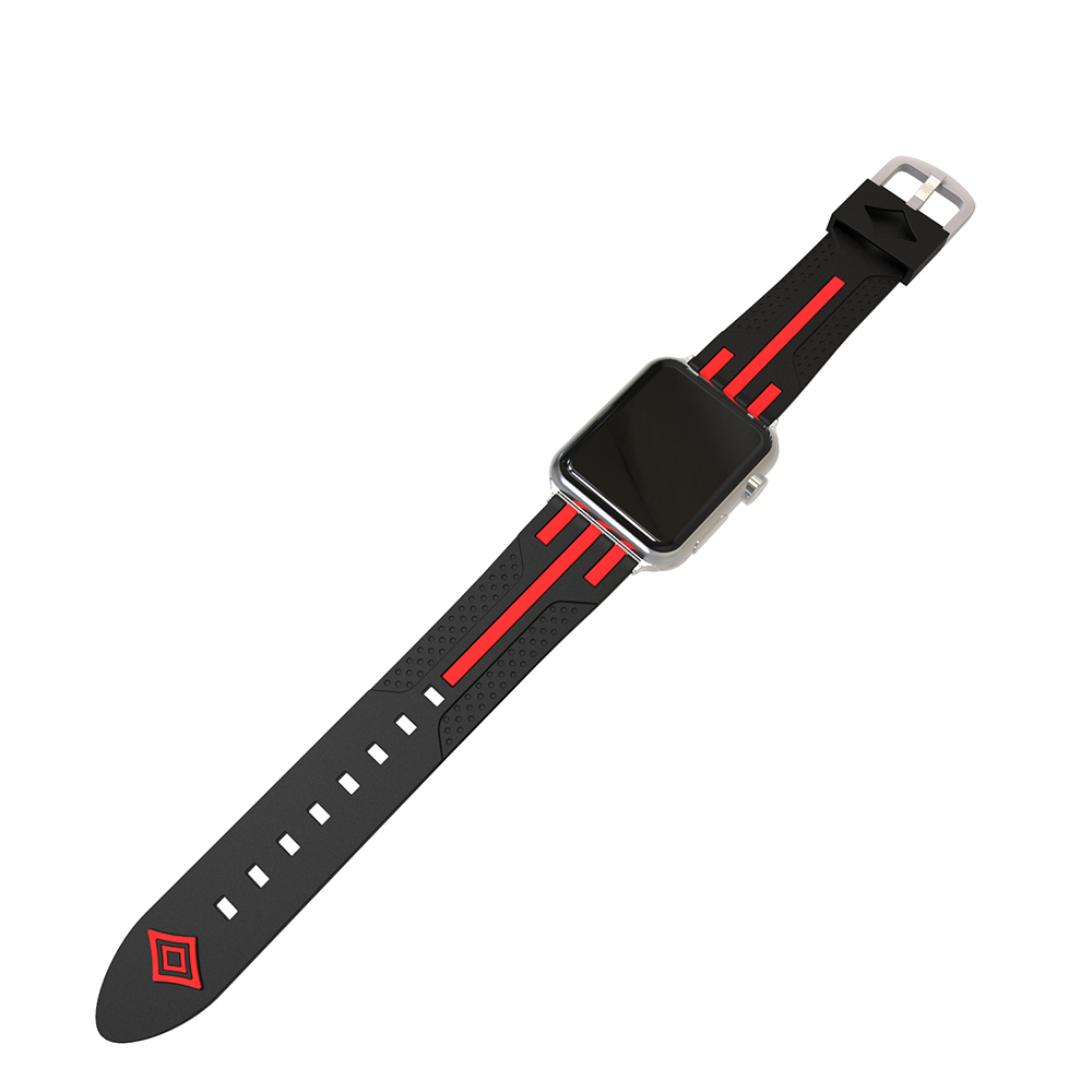 42mm Apple Watch Soft Silicone Watchband Breathable Sports Replacement Watch Wrist Strap - Black+Red
