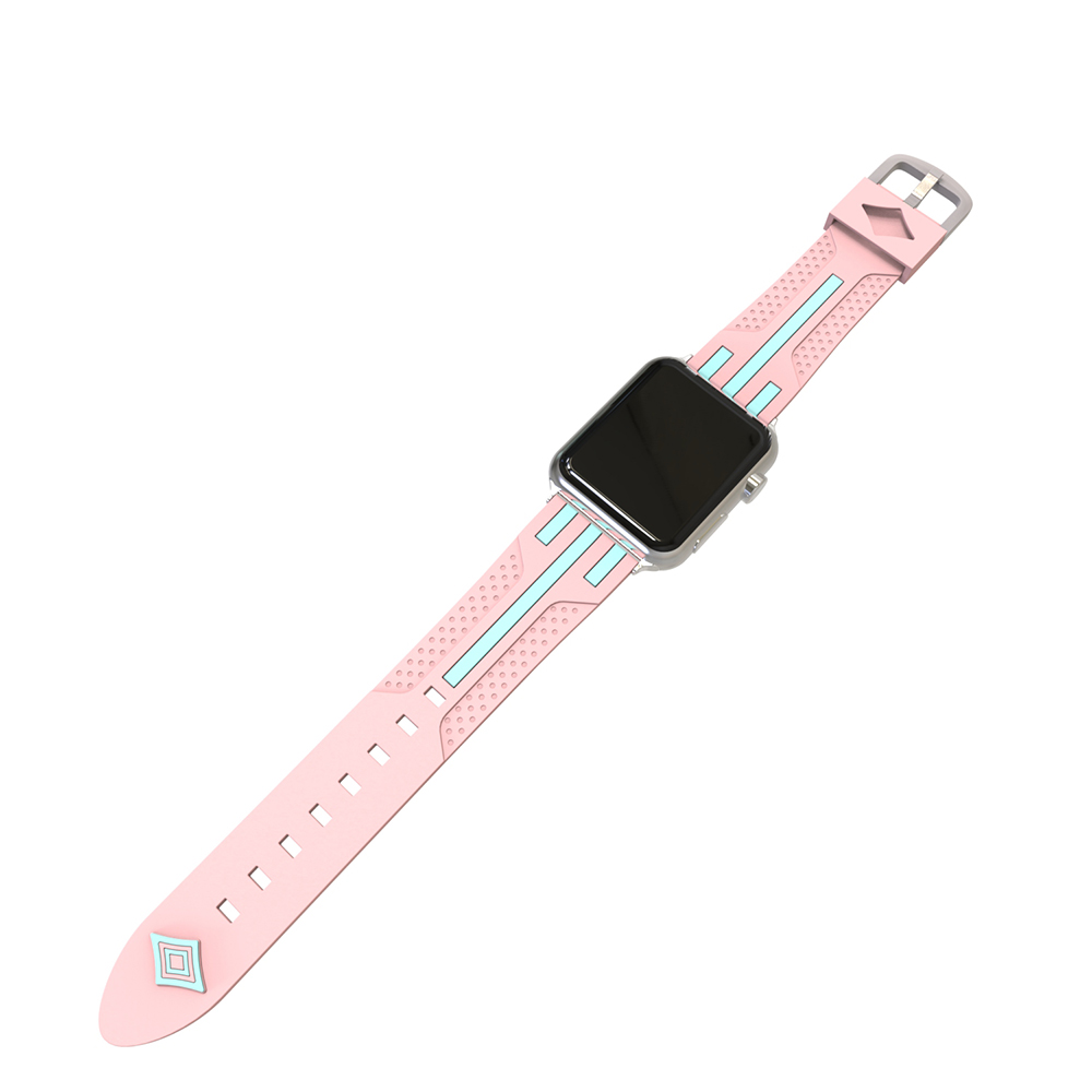 42mm Apple Watch Soft Silicone Watchband Breathable Sports Replacement Watch Wrist Strap - Pink+Blue