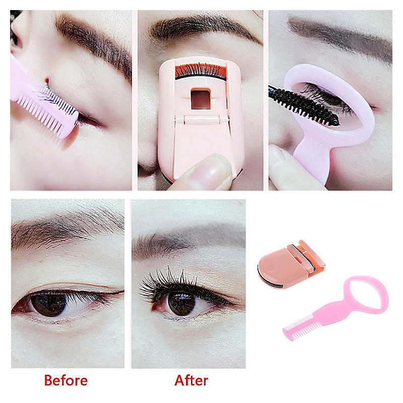 Mini Eyelash Brush Curler Comb Easy Eyelashes Guide Kit Mascara Makeup Tool - Pink