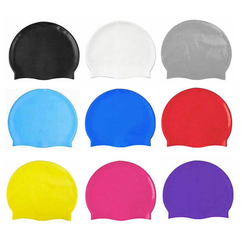 Unisex Swimming Pool Cap Waterproof Silicone Swim Hat with Ears Cover - Black