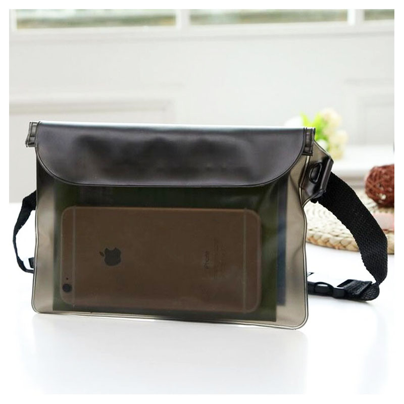 Large Waterproof Dry Pouch Bag Case with Waist Strap for Sports Swimming Beach - Black