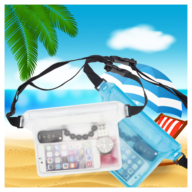 Large Waterproof Dry Pouch Bag Case with Waist Strap for Sports Swimming Beach - White