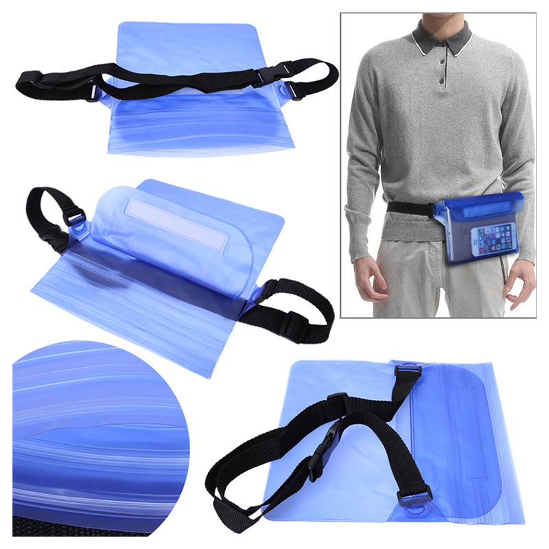 Large Waterproof Dry Pouch Bag Case with Waist Strap for Sports Swimming Beach - Blue