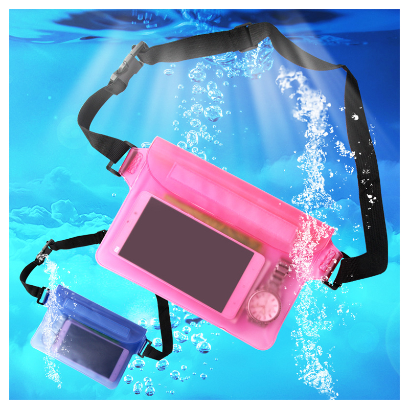 Large Waterproof Dry Pouch Bag Case with Waist Strap for Sports Swimming Beach - Pink