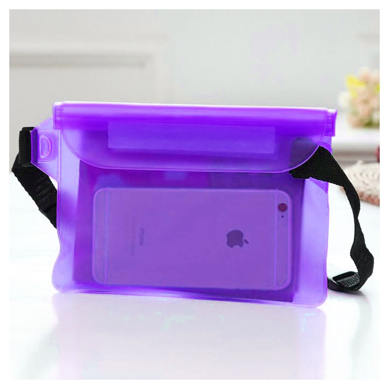 Large Waterproof Dry Pouch Bag Case with Waist Strap for Sports Swimming Beach - Purple