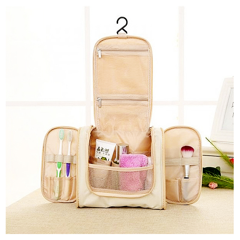 Waterproof Hanging Toiletry Bag Portable Travel Toilet Wash Cosmetic Makeup Suitcase Organizer - Beige