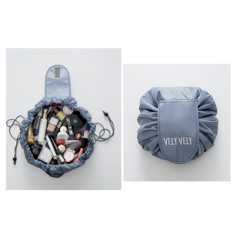 Waterproof Travel Makeup Bag Foldable Portable Drawstring Cosmetic Storage Organizer - Grey