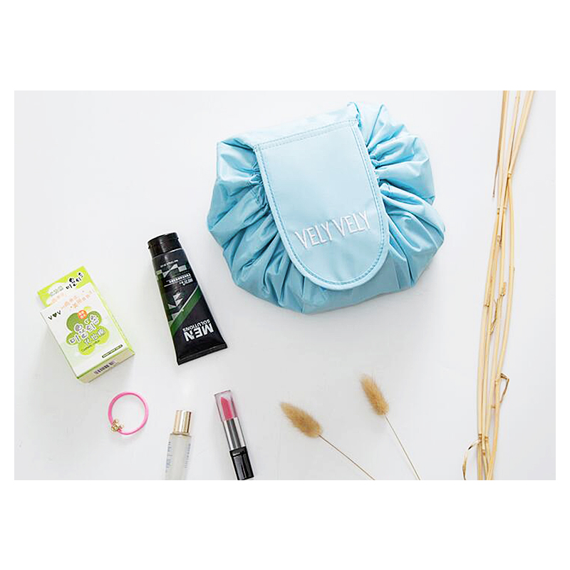 Waterproof Travel Makeup Bag Foldable Portable Drawstring Cosmetic Storage Organizer - Green