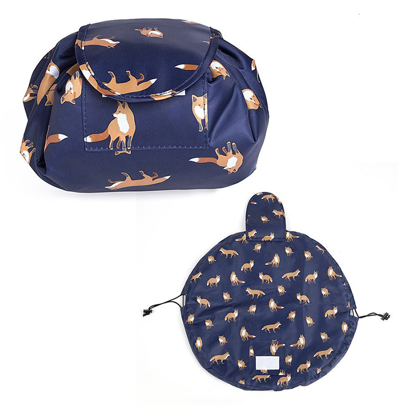 Waterproof Travel Makeup Bag Foldable Portable Drawstring Cosmetic Storage Organizer - Blue Fox