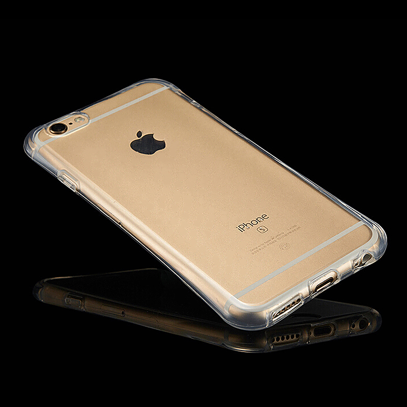Slim Transparent TPU Case with Shockproof Particles Corner for iPhone 6S Plus with Tempered Glass - Transparent