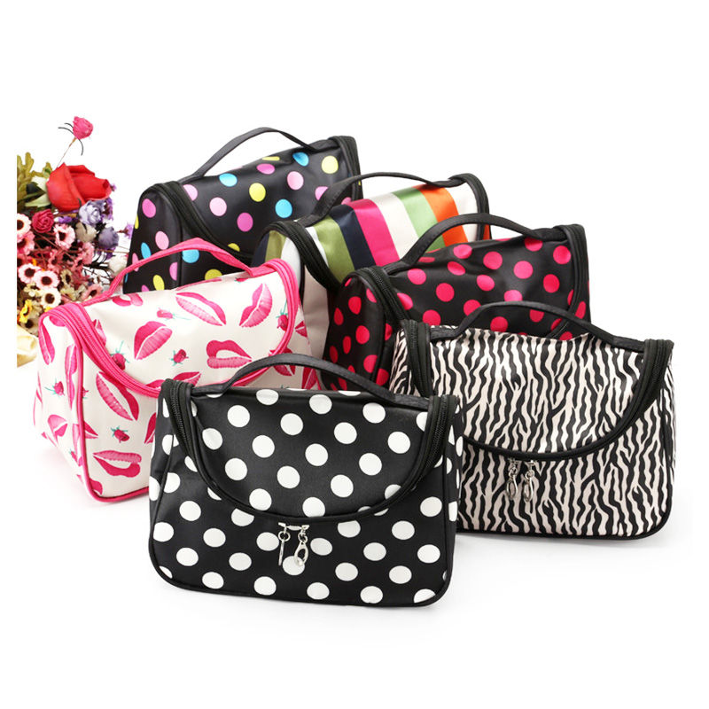 Fashion Waterproof Cosmetic Makeup Bag Pouch Protable Travel Toiletry Organizer Case - Black Colorful Dots