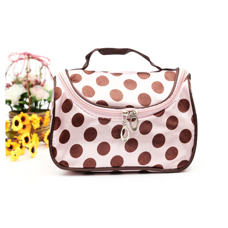 Fashion Waterproof Cosmetic Makeup Bag Pouch Protable Travel Toiletry Organizer Case - Pink Brown Dots