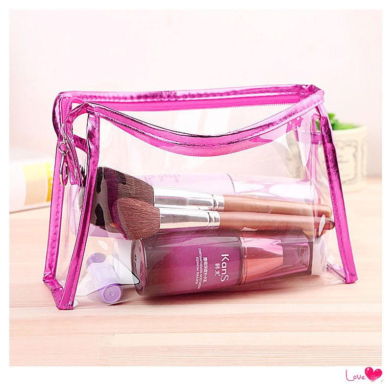 Clear Transparent Waterproof Makeup Bag Portable Travel Cosmetic Toiletry Wash Pouch Organizer - Rose Red